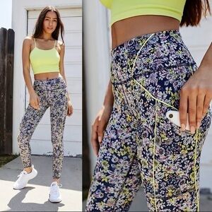 FP Movement by Free People Floral Leggings - Navy and Yellow
